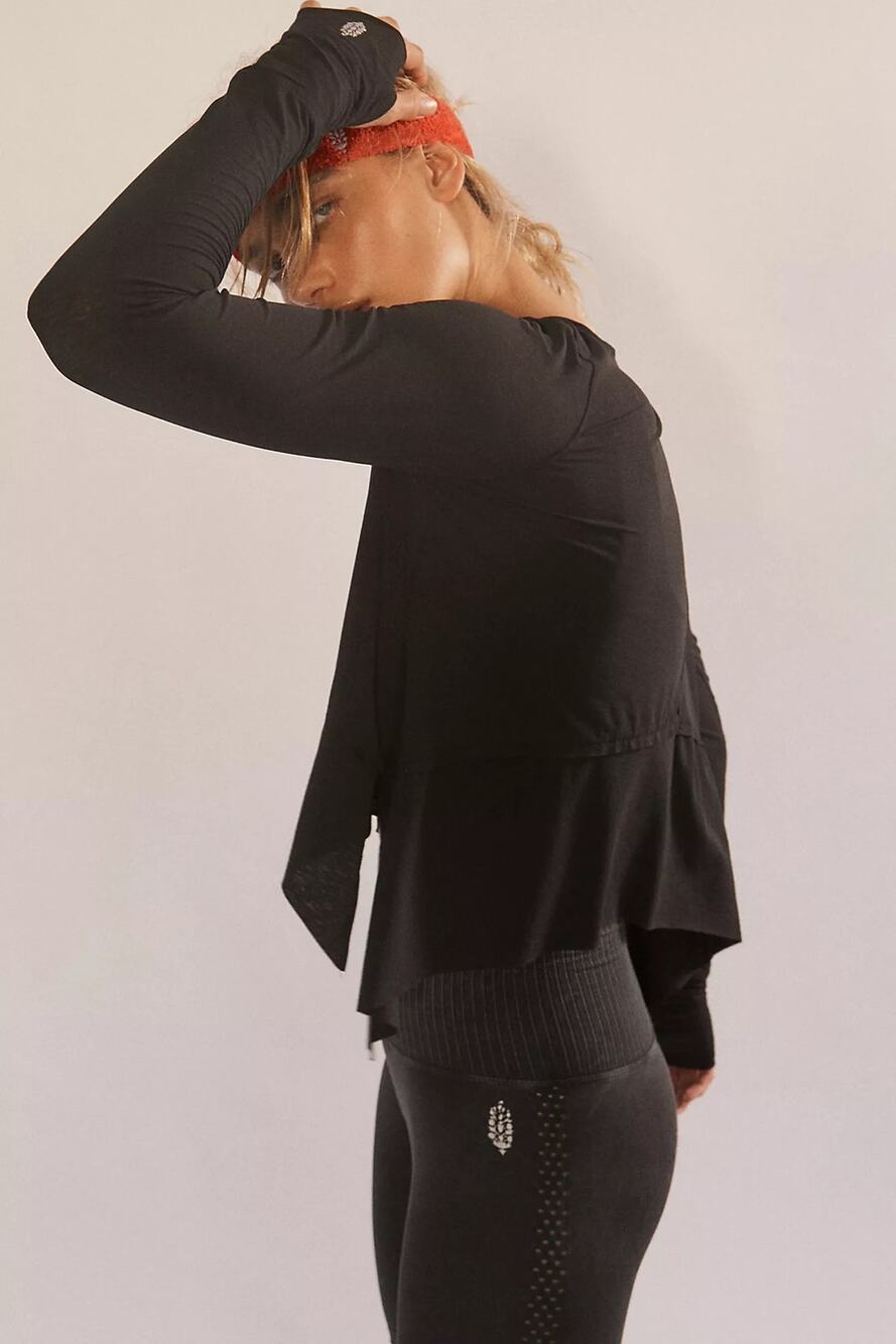 FP Movement Black Tempo UV Protection Long Sleeve Tee Activewear Workout Fitness